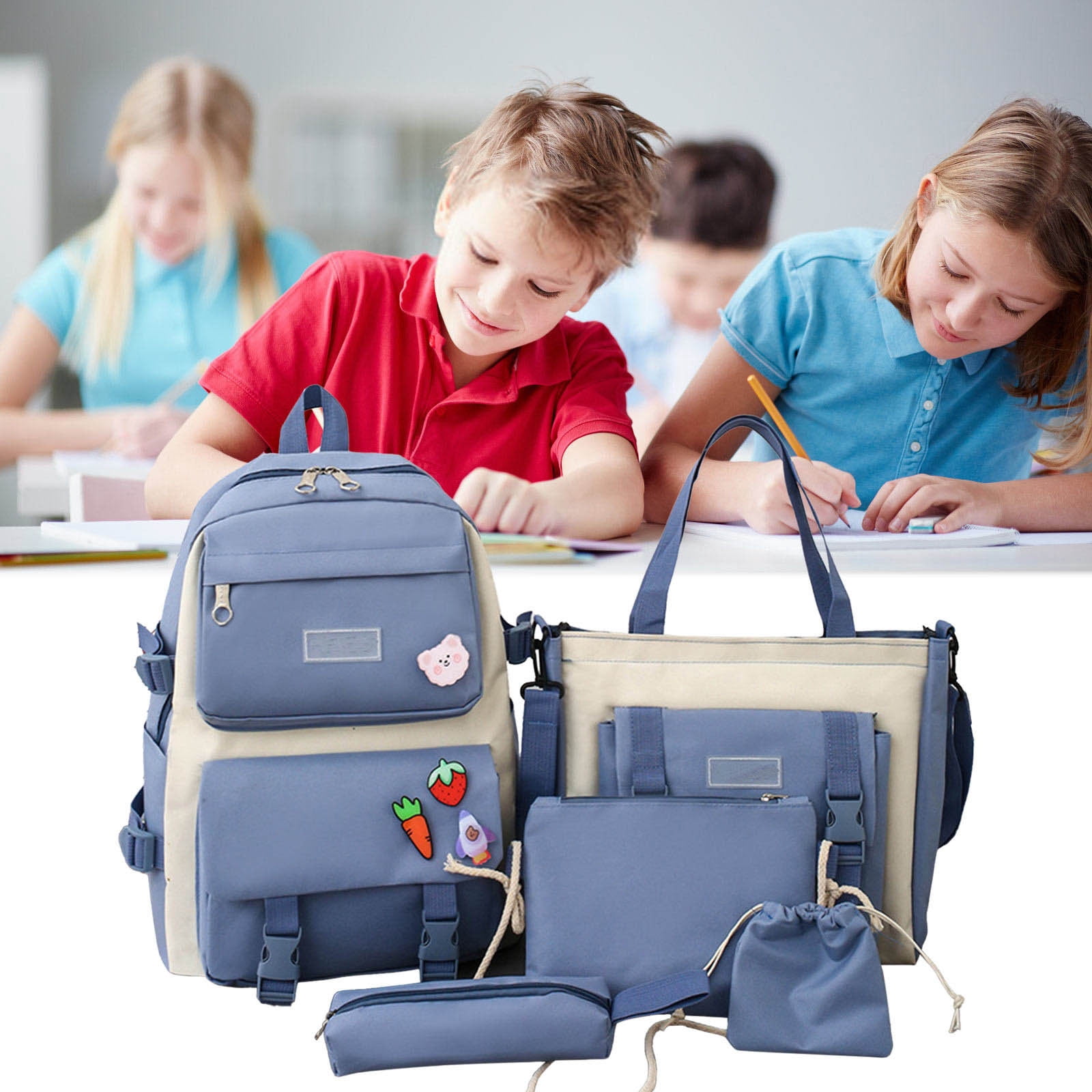Suncoda School Backpack, School Backpack Set Large Capacity Messenger Bag Beam Bag Pencil Case School Bag Handbag