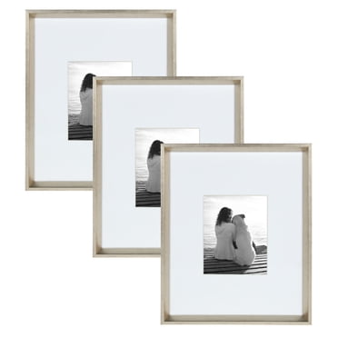 Kate and Laurel Calter Modern Wall Picture Frame Set, Silver 16x20 matted to 8x10, Pack of 3
