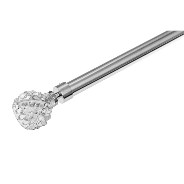 25/28Mm Drape Pole Set (Sigma - Nickel) (48-84) with a nickel metal curtain rod and clear crystal-style finial, extendable from 48 to 84 inches, ideal for hanging curtains and enhancing window treatments, also suitable for decorative home use.