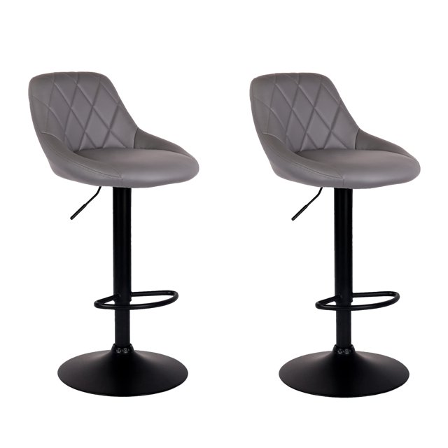 Bronte Living Leatherette Bar Stool with Adjustable Height, 360 Swivel Design, Floor Protection and Pedestal Base with Footrest - Series Janice - Set of 2