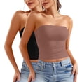 thumbnail image 1 of ZACPNCV 2PC Women's Shapewear Tube Tops Strapless Ruched Built-in Shelf Bra Casual Brown L, 1 of 8
