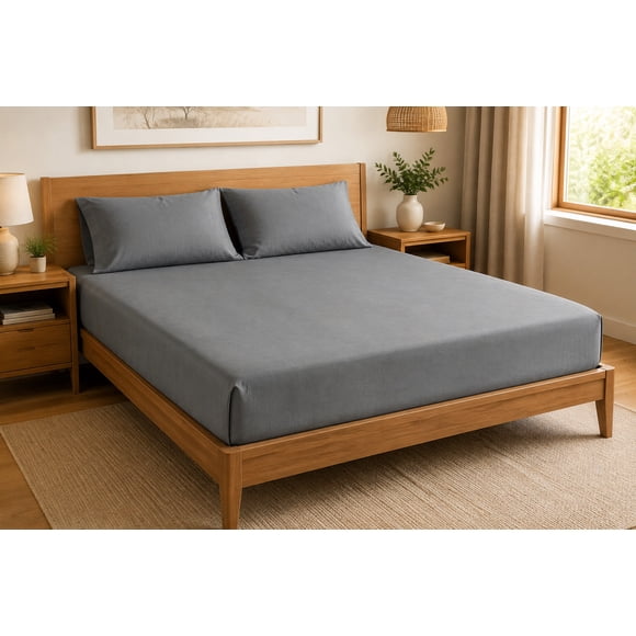 Cotton Bedsheet Set King Charcoal Grey