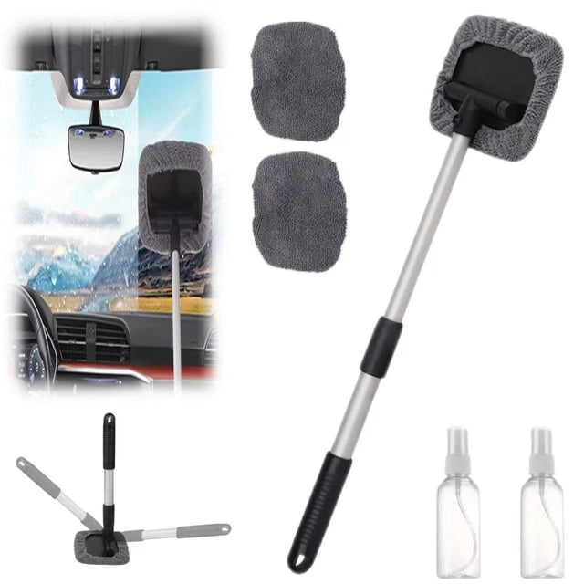 Glass Spray Bottles,Cleaner Tool Magnetic Car Window Cleaner Expandable Car Window Cleaner with Reusable Microfiber Pads and Spray Bottles,Glass Spray Bottle,Glass Cleaner Spray