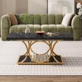 thumbnail image 3 of 47.24-inch Coffee Table, Rectangle 2-Tier Faux Marble Wood Coffee Tables with Geometric Metal Legs, 3 of 5