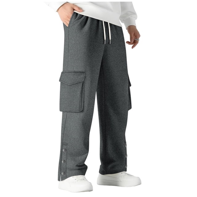 Lovzfmll Men's Solid Color Slit Hem Cargo Sweatpants, Elastic Drawstring Waist, Straight-Leg for Modern Style Dark Gray, 3XL