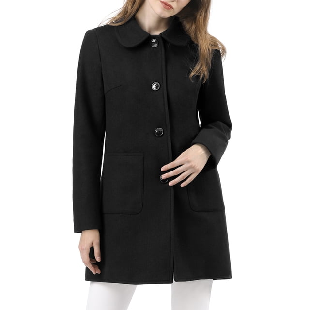 INSPIRE CHIC Manteau d'Hiver Mi-Long pour Femme à Col Rabattu, Simple Boutonnage, Noir 2TG