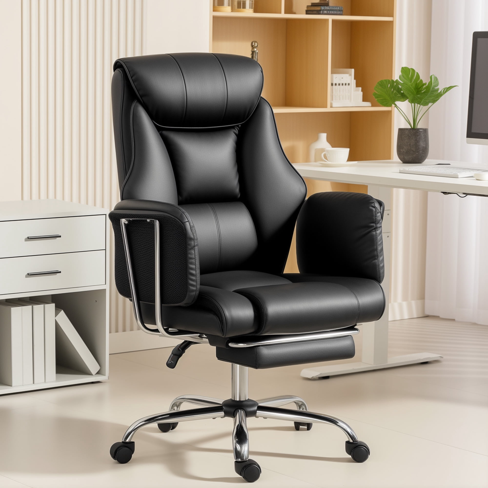 HOMCOM Executive Office Chair, Overstuffed Reclining Desk Chair, Black