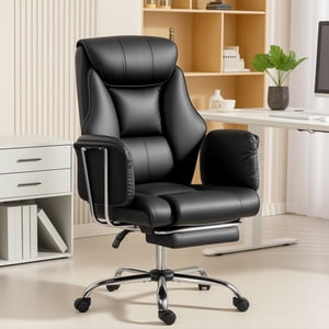 HOMCOM Executive Office Chair, Overstuffed Reclining Desk Chair, Black