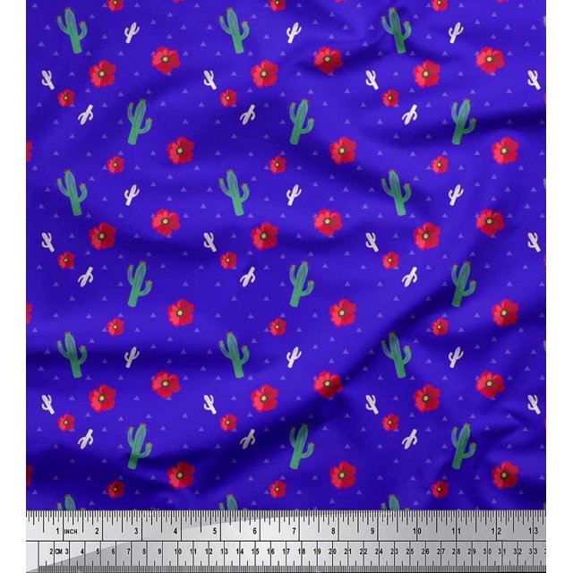 Soimoi Cotton Voile Fabric Triangle,Floral & Cactus Tree Decor Fabric Printed Yard 42 Inch Wide