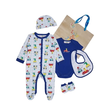 Lily and Jack Car Fun 5-Piece Layette Set – 100% Cotton Baby Essentials, Sleepsuit, Bodysuit & More – Adorable & Comfortable Gift for Baby Boys & Girls