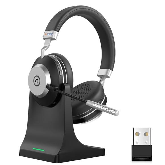 V5.3 Computer Bluetooth Headset with Microphone for PC, with Noise Cancelling Mic, USB Dongle, Charging Base & Mute Button for Work/Cell Phones/Computer/Call Centre/Zoom