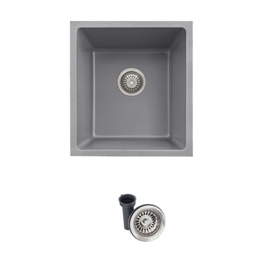 Évier de Cuisine Élégant à Double Montage 16 Pouces Gris en Composite Granit à Bol Unique avec Passoire S-816L