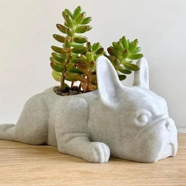 Meitianfacai Jardinière Succulente en Résine pour Chien, Mini Jardinière pour Chiot, Forme Française, Mignons Pots de Fleurs Bonsaï pour Décoration de Maison, Jardin, Bureau et Bureau (Sans Plantes), Blanc
