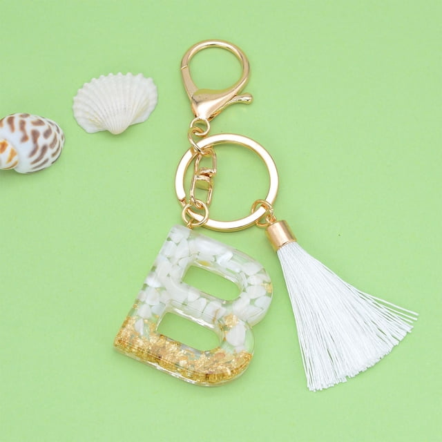 Clearance! New White Tassel Letter Key Chain Crystal Drop Pendant Fashionable Bag Key Chain Liquidation Pallet Sales & Deals #35