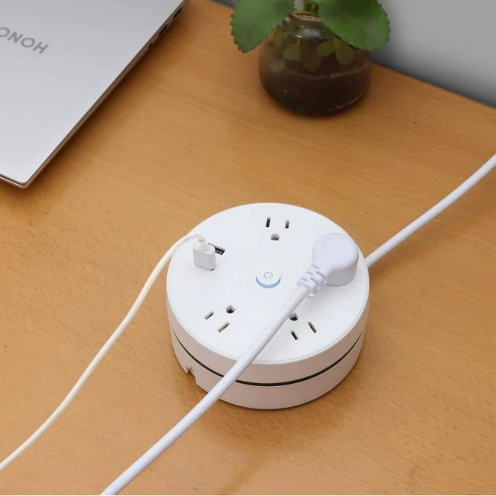 Retractable Power Space Saving Power Surge Protector - 4 Socket Flat Plug Strip  with Smart 2 USB  70.8 inch Long Extension Cable Suitable for Travel or Home Use