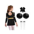 thumbnail image 2 of Mufeng Costume de Pom-Pom Girl pour Filles Enfants à Manches Longues Robe de Cheerleading avec Pompons Attache-Cheveux en Stock Costume de Performance Tenue de Danse A Blanc&Noir 12, 2 of 7