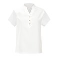 thumbnail image 4 of Cameland T-Shirt d'Été Décontracté pour Femme à Manches Courtes, Boutonné, Col Rond, Uni, Chandail, Blouse, Hauts, 4 of 5
