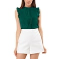 thumbnail image 1 of INSPIRE CHIC Women's Sleeveless Work Blouses Ruffled Pleated Chic Tops Dark Green S, 1 of 7