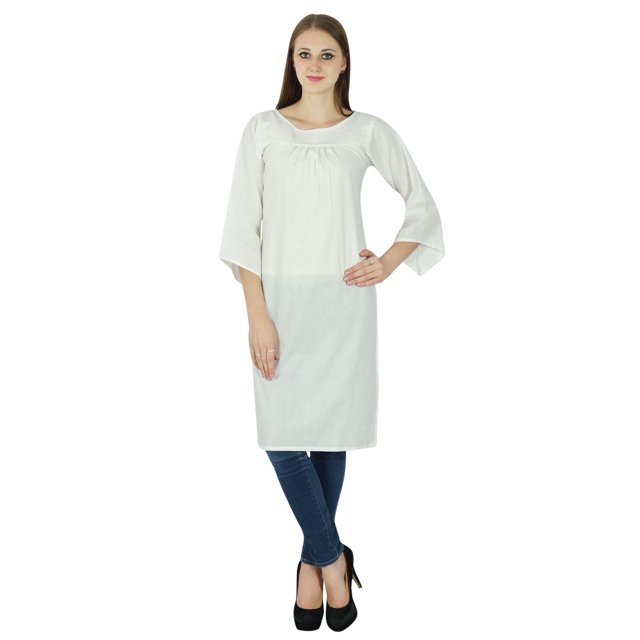 Kurta Ethnique Bollywood pour Femmes en Coton, Kurti Uni, Haut Décontracté, Tunique, Robe