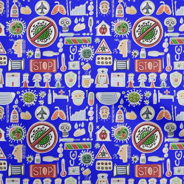 oneOone Polyester Spandex Lapis Blue Fabric Medical Doodle Sewing Craft Projects Fabric Prints By Yard 56 Inch Wide