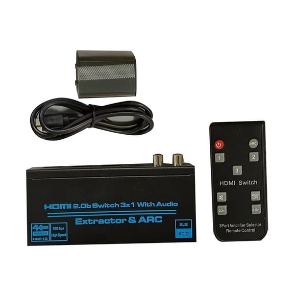 HDMI Switcher with Infrared Remote Control 3 Inputs, 1 Output, 4k60hz Resolution Support for Audio and Video Switching