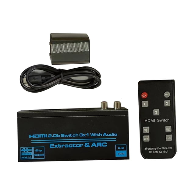 HDMI Switcher with Infrared Remote Control 3 Inputs, 1 Output, 4k60hz Resolution Support for Audio and Video Switching