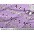 thumbnail image 3 of Soimoi Purple Polyester Crepe Fabric Penguin & Stripe Animal Decor Fabric Printed BTY 52 Inch Wide, 3 of 3