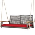 thumbnail image 1 of Topbuy 2-Person Wicker Loveseat Rattan Porch Swing Chair with 1 Seat Cushion and 2 Hanging Ropes, Red, 1 of 7