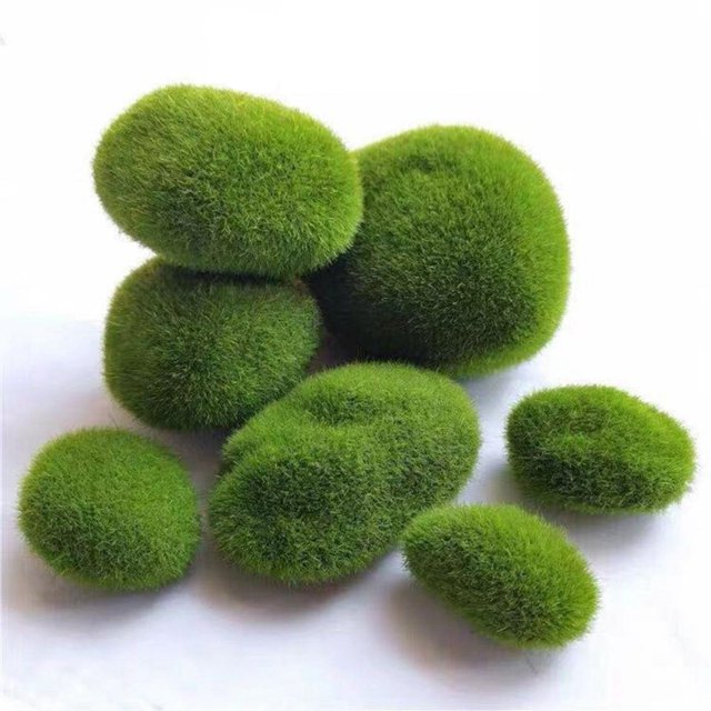 6 Pieces 3 Sizes Artificial Moss Rocks Faux Green Moss Home Garden Decorative