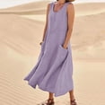 thumbnail image 2 of Robe Longue d'Été Sans Manches en Coton et Lin pour Femmes, Encolure Dégagée, Décontractée, Fluide, Ample, Maxi, avec Poche, pour Plage et Vacances, 2 of 7