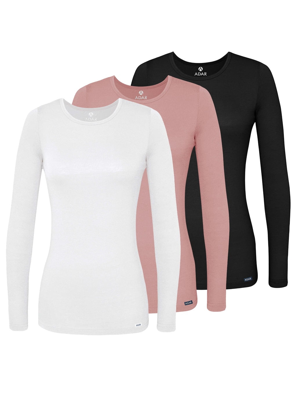 Adar Underscrubs for Women Multi Color 3 Pack - Long Sleeve Underscrub Comfort Tee