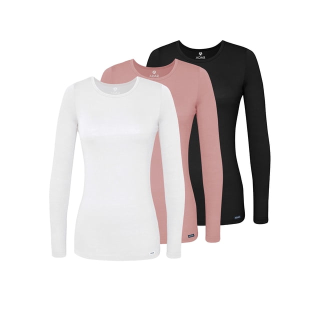 Adar Underscrubs for Women Multi Color 3 Pack - Long Sleeve Underscrub Comfort Tee