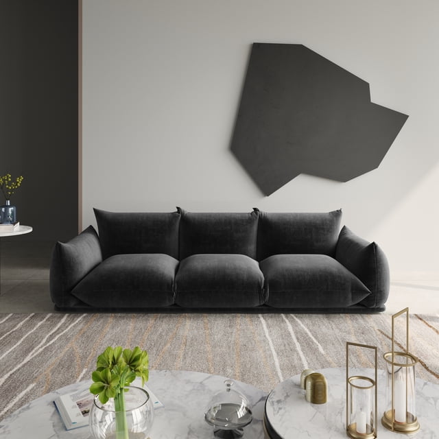 The Magic Home 3-Seater Modular Floor L-Shaped Chenille Sectional Sofa, Black