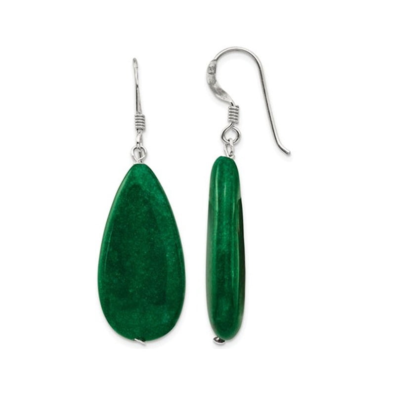 Boucles d'Oreilles en Jade Vert en Argent Sterling