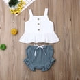 thumbnail image 4 of Newborn Baby Girls Button Sleeveless Crop Tops + Mini Shorts Outfits 2pcs Clothing Set, 4 of 8