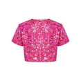 thumbnail image 2 of Haitryli T-Shirt Court à Manches Courtes pour Filles, Imprimé Coloré, Métallique Brillant, Col Rond, Costume pour Danse et Spectacle, Rose Vif 160, 2 of 7