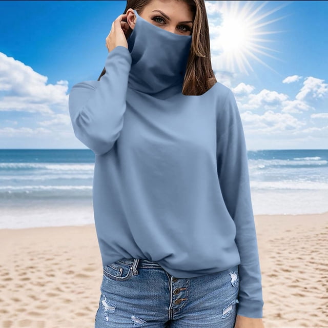 Tidyack,Face Mask, Summer Casual Top, Breathable Fabric, Lightweight Design, For Outdoor Activities, Sun Defense, Fashionable Covering, Daily Protection | 95%Polyester,5%Spandex, Light Blue