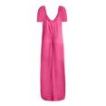 thumbnail image 4 of AherBiu Robe T-Shirt Longue Grande Taille pour Femmes à Manches Courtes, Col en V, Été, Décontractée, Confortable, avec Poches, 4 of 5
