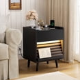 thumbnail image 1 of GUNAITO Nightstand with Charging Station Bedside Table with LED Light Wood Nightstand with Wave Texture Drawers End Table with USB Ports and Outlets for Small Space Black 1pc, 1 of 11