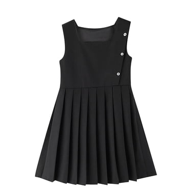 HaiMao Robe Chandail d'Uniforme Scolaire pour Filles en Liquidation : Coupe Extensible Ourlet Plissé Robe Sans Manches pour Enfants Noir 150(150)