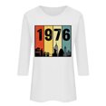 thumbnail image 3 of Uootdi Hauts pour Femmes Manches 3/4 Col Ras du Cou 1976 Imprimé Arc-en-Ciel Rétro Coupe Décontractée T-Shirts Nostalgiques pour Escapade d'Été Cadeau, 3 of 4