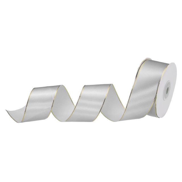 Unique Bargains 1 1/2 Inch 25 Yard Wide Satin Ribbon with Gold Edges Grosgrain Fabric Ribbon for Gift Wrapping, Silver