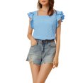 thumbnail image 1 of INSPIRE CHIC Women's Gingham Tops Square Neck Ruffle Cap Sleeves Summer Blouse XL Blue, 1 of 6