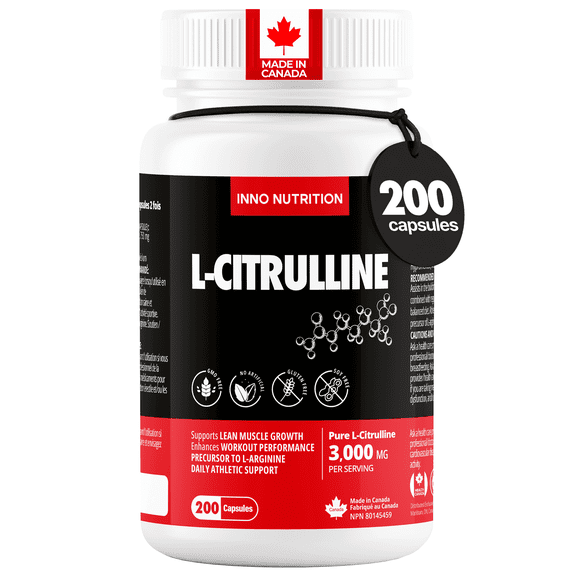 Inno Nutrition L-citrulline 750 mg - 200 Capsules | 3,000mg daily Serving | High Potency Nitric Oxide Booster for Muscle Pump & Endurance | Made in Canada, NPN