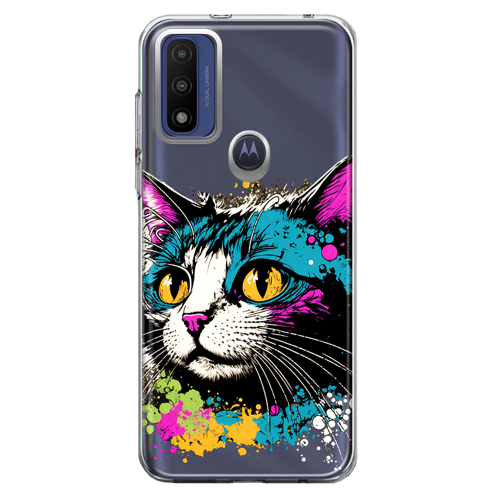 MUNDAZE Motorola Moto G Pure Cool Cat Oil Paint Pop Art Shockproof Clear Hybrid Protective Phone Case Cover