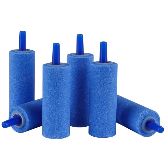 Pawfly Aquarium 2 Inch Air Stone Cylinder Blue Airstone Bubble Diffuser for Nano Air Pumps Small Fish Tanks Buckets and DWC Reservoirs 6 Pack