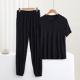 thumbnail image 2 of AherBiu Pyjamas Grande Taille pour Femmes Ensembles 2 Pcs Hauts à Col Ras du Cou Tenues d'Intérieur Ensembles Assortis Pantalons de Pyjama Longs Ensembles de Nuit, 2 of 3