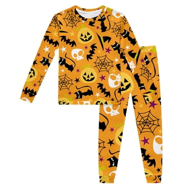 TIWEKE Ensemble de Tenues pour Filles - Pyjama d'Halloween à Manches Longues et Pantalon pour Tout-Petites avec Imprimé Citrouille, Tenue de Nuit Confortable pour Enfants - Tenue Idéale pour le Quotidien et les Fêtes, Tailles 5-6 Ans