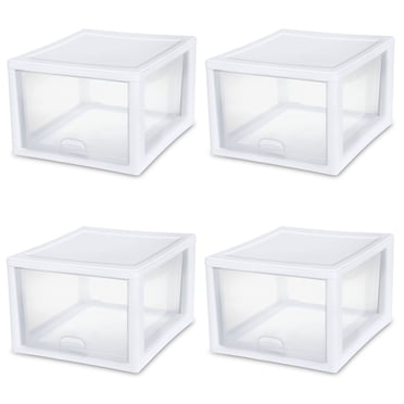 Sterilite 27 Qt Stacking and Modular Plastic Storage Drawers, White Frame, 4 Pack
