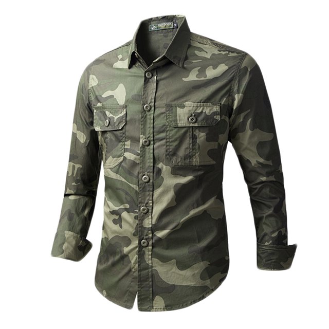 RXIRUCGD Chemises Cardigan à Boutons avec Col Rabattu Camouflage Mode Décontractée pour Hommes, Vert Armée, Taille : L